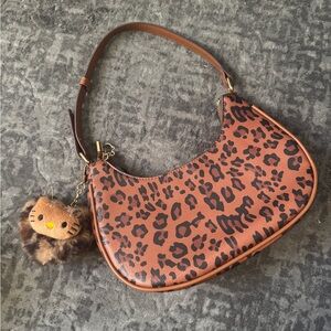Leopard Print Shoulder Bag with Hello Kitty charm